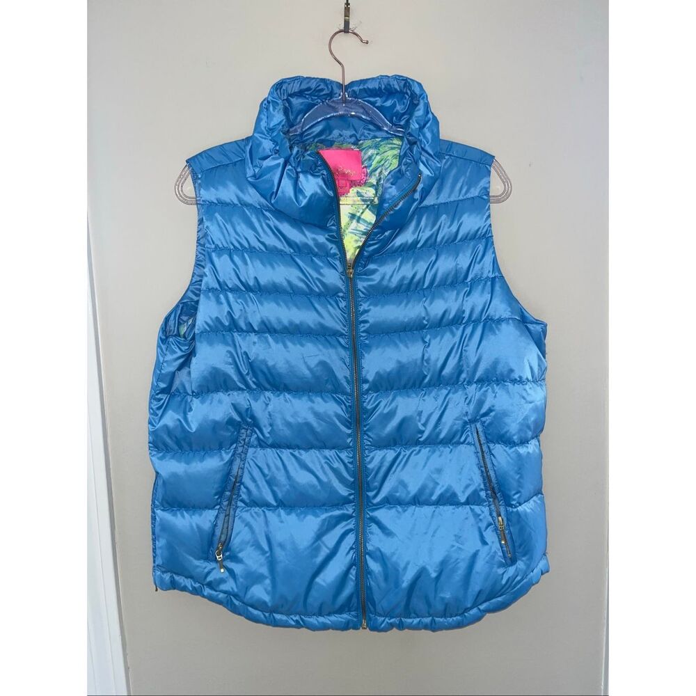 Lilly Pulitzer Palm Paradise Down Puffer Vest in Zanzibar Blue XL